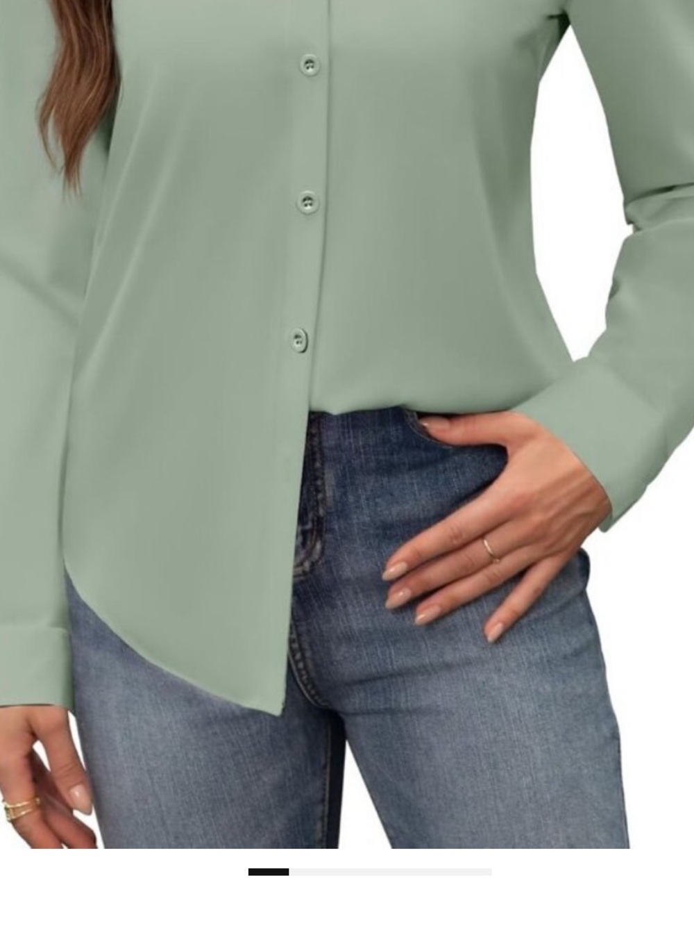 New York Co woman button down spread collar long sleeve moss green shirt cuffs - Picture 5 of 7